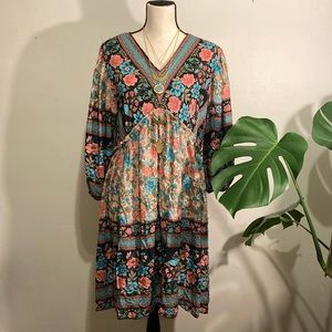 NWOT! Pretty Boho Floral Print Lantern Sleeve Dress Bohemian